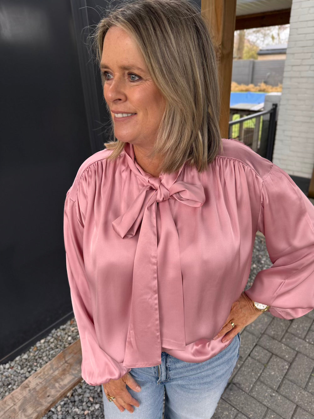 Blouse met strik roze