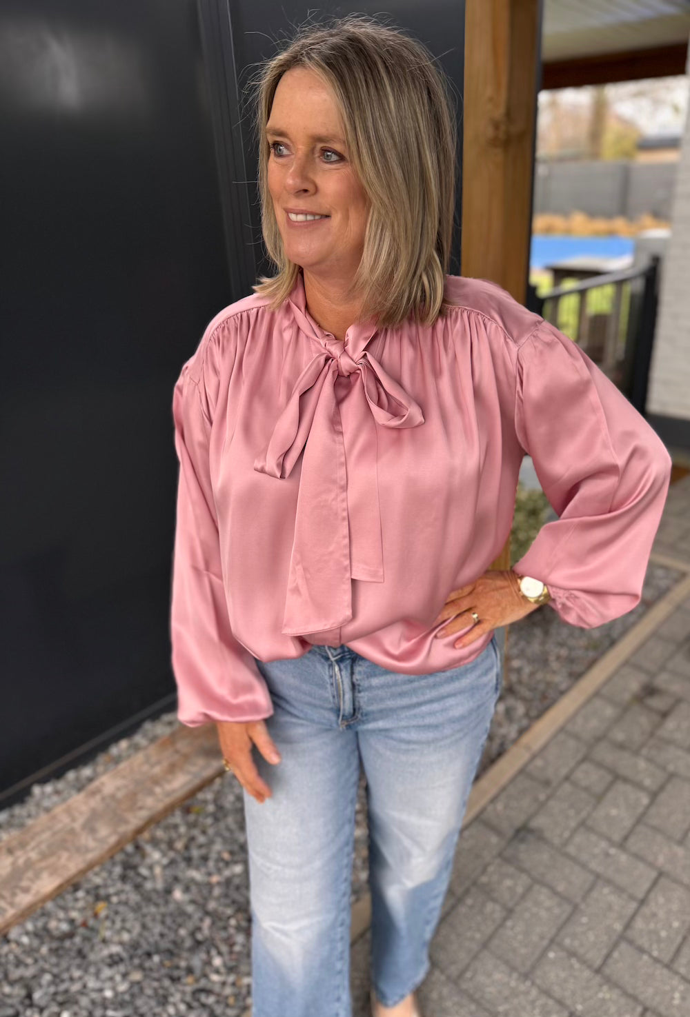 Blouse met strik roze