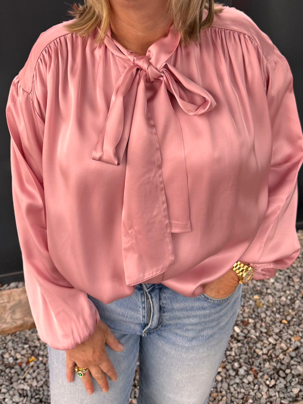 Blouse met strik roze