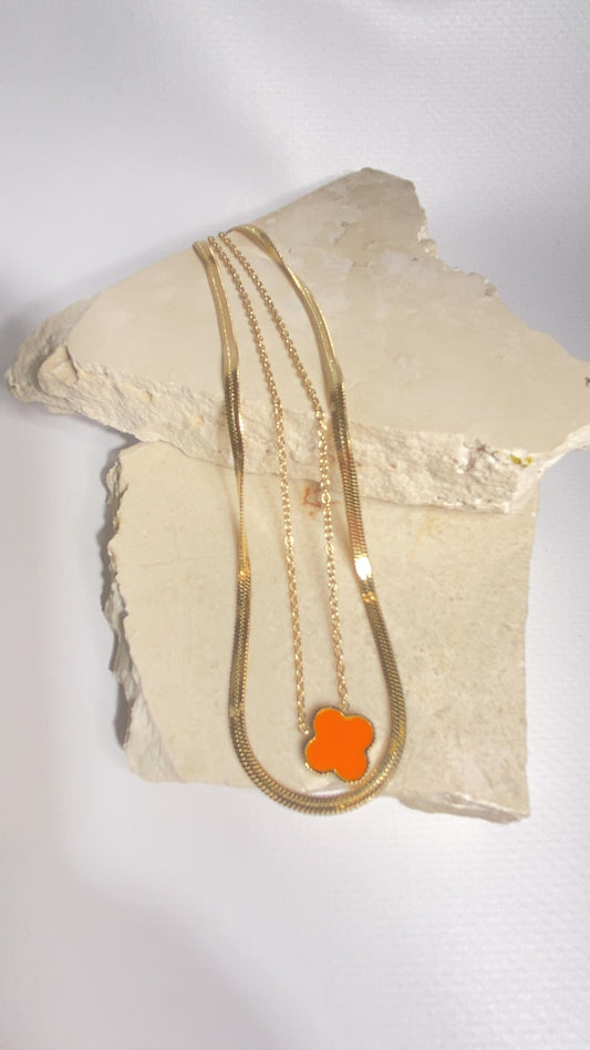 ketting stainless dubbel klaver oranje