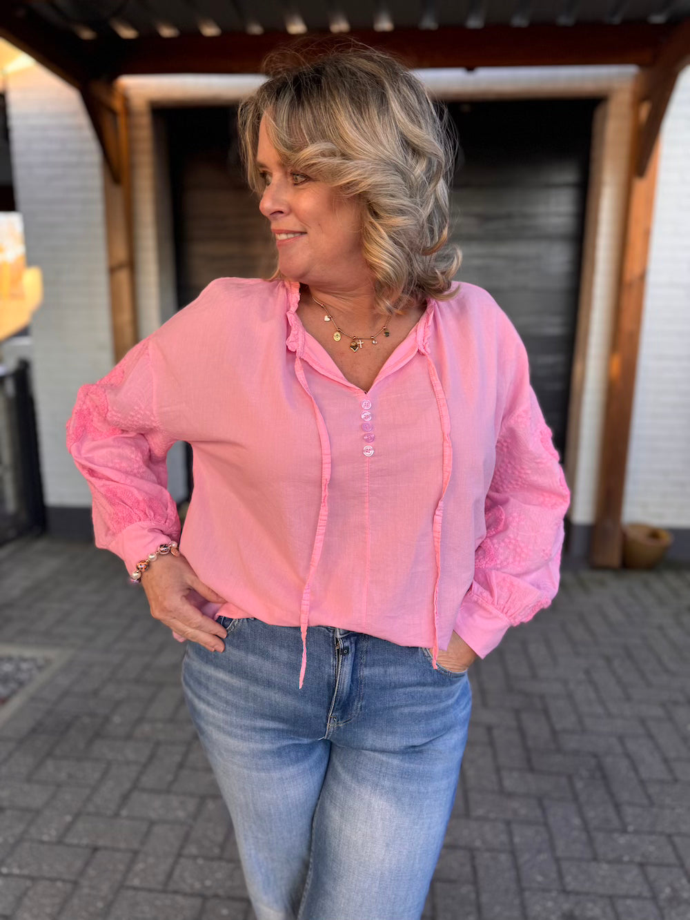 Blouse roze katoen