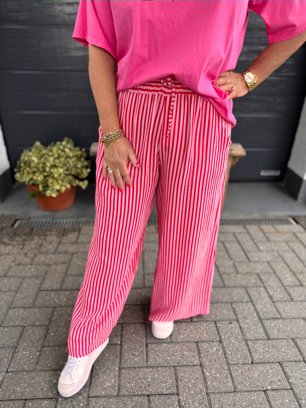 Broek katoen streep roze rood