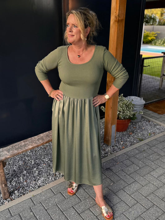 Jurk katoen viscose khaki groen