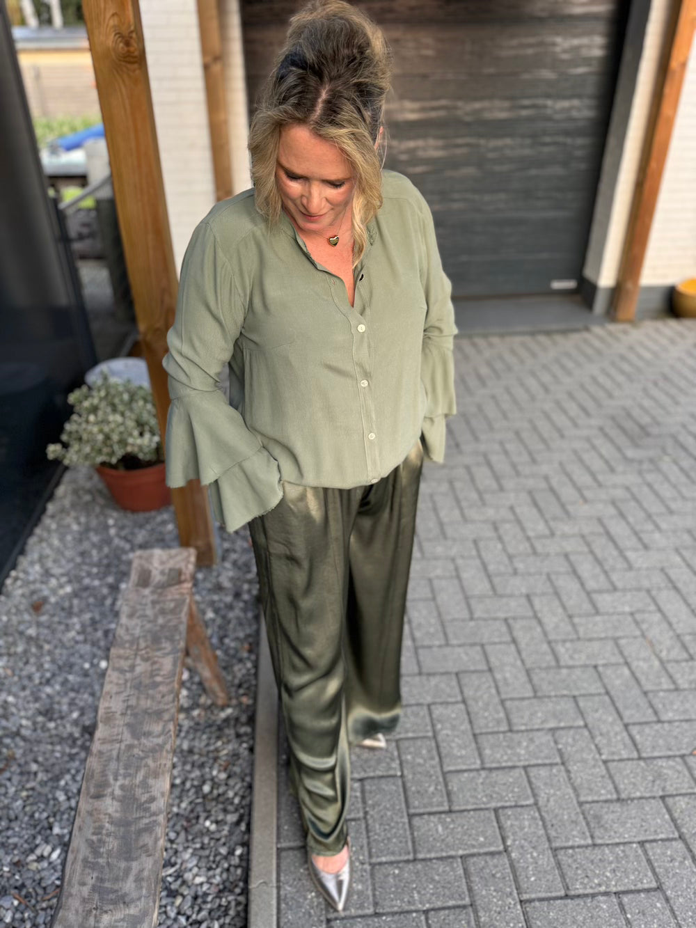 broek viscose groen