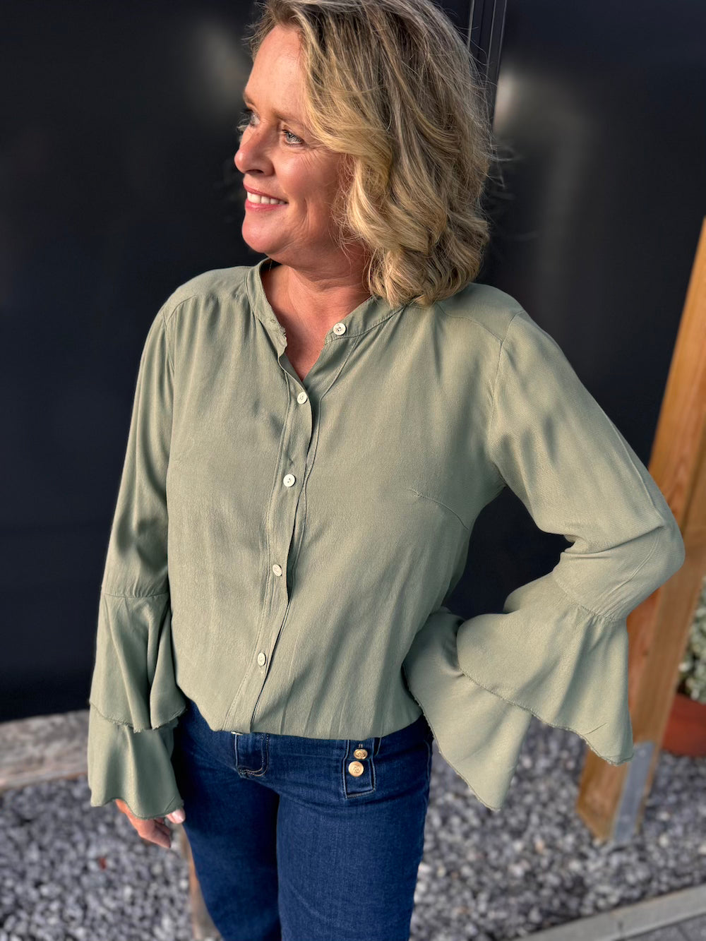 Blouse viscose khaki groen